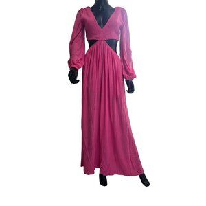 Vici NWT Pink Cut-Out V-Neck Maxi Dress Size M Balloon Sleeves cottagecore